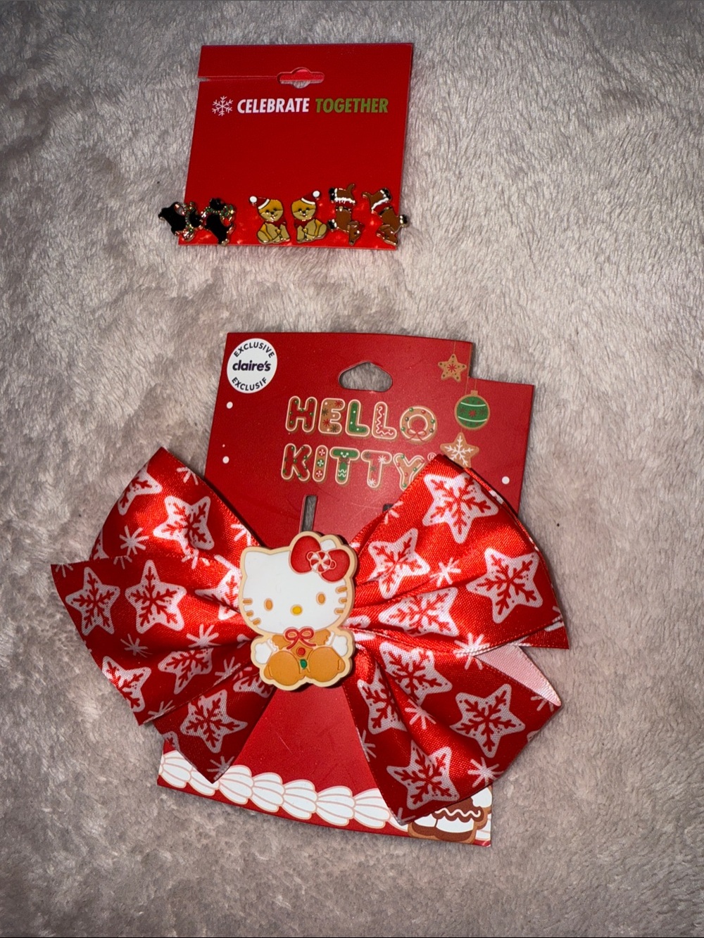 Hello Kitty Red White Snowflake Holiday Bow Clip